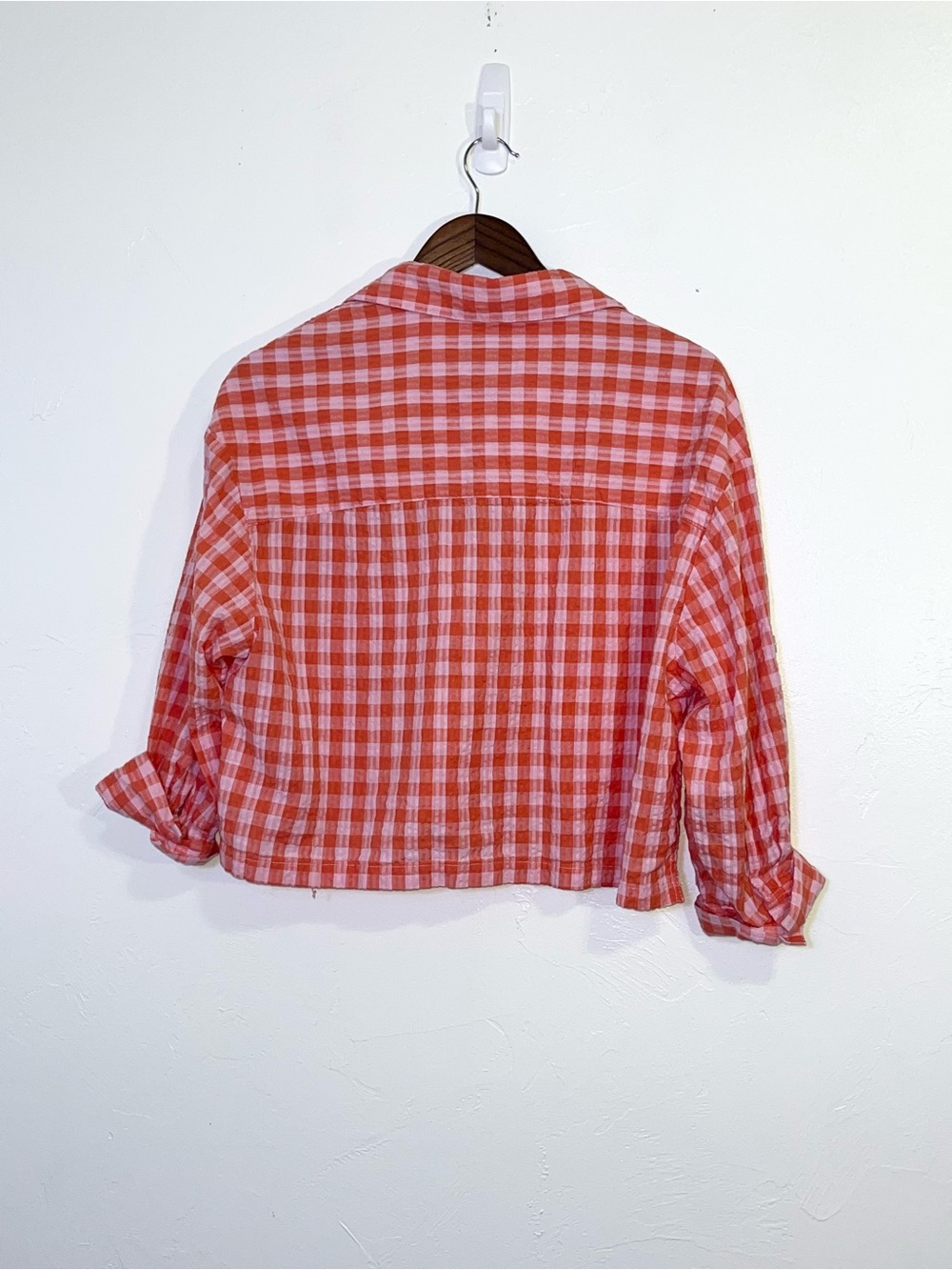 Tuckernuck Gingham Cotton Seersucker Cropped Popover Blouse Top Women's S - Picture 5 of 7